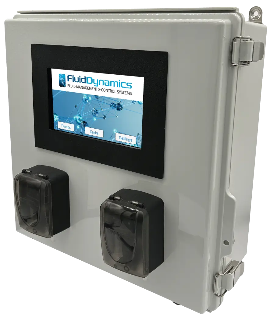 Guardian 1000 dosing system: control enclosure with touchscreen and two dosing pumps